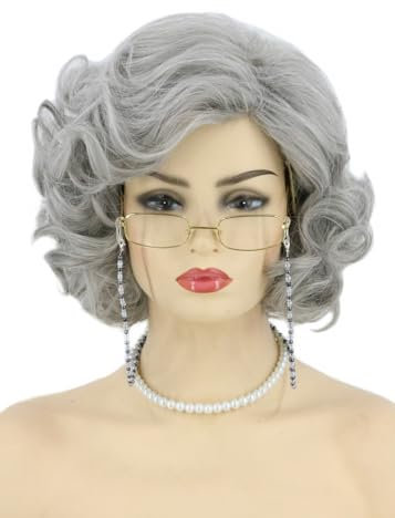 Topcosplay Damen Blond Perücke Synthetische Kurz Lockig Perücken Halloween Karneval Cosplay Kostüme mit Pony (5er set-Grau)