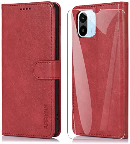 ARRYNN Coque pour Xiaomi Redmi A2/A1 4G - Étui de Protection Porte-Cartes Portefeuille Multi-Usage Magnétique - Rouge