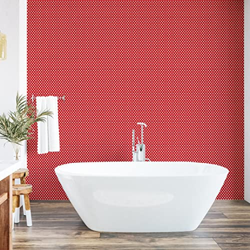 Ambesonne Retro Peel & Stick Wallpaper for Home, 50s 60s Iconic Pop Art Style Big White Polka Dots Picnic Vintage Old Theme Image, Self-Adhesive Living Room Kitchen, 33 cm x 180 cm, Vermilion White