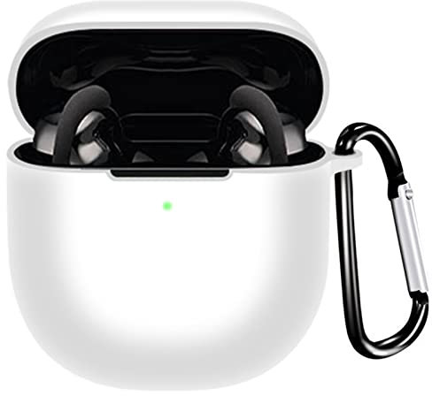 Miimall Schutzhülle Kompatibel mit Bose QuietComfort Earbuds II Hülle mit Karabiner, [Vordere LED Sichtbar] Leicht Silikon Stoßfest Schutz Case für Bose QuietComfort Earbuds 2 2022-Weiß