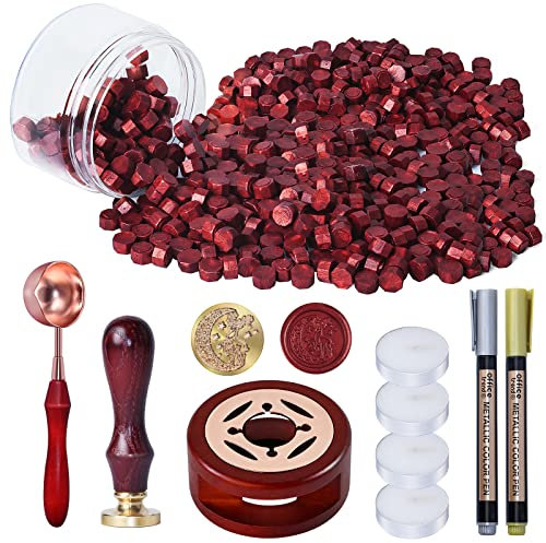 Wewink Plus 250 Pcs Wax Seal Stamp Kit with Red Sealing Wax Beads, Deer Stamp, Warmer, Spoon, Tea Candles, Metallic Pen for Stamps, Invitations, Gifts, Crafts
