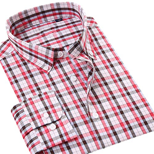 Vsadsau Chemise boutonnée à carreaux en fibre de bambou pour homme - Sans poches - Manches longues