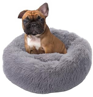 Paco Home Hundebett Katzenbett Flauschig Hundekissen Donut Hundedecke Hund Katze Hundekörbchen Katzenkorb Waschbar, Farbe:Grau, Größe:Ø60 cm