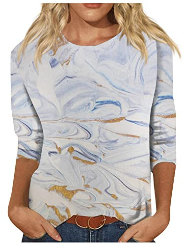 Sport Shirt Damen, Damen Kleidung Sport Oberteile Tshirts Damenmode Casual 3/4 Ärmel Bedruckter Rundhalsausschnitt Top Oversize T Shirt Damen Pulli Baseball Trikot Retro T-Shirt Gym(Weiß,M)