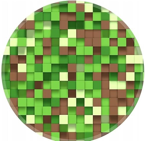 HUBDECO Flexible Schutzmatte aus Strapazierfähigem Printfloor - Schutzunterlage Unter Sessel, Stuhl - Anti-Rutsch - Schützt Boden vor Kratzern - Zimmerdekoration - Rund - 120cm Minecraft Quadrate