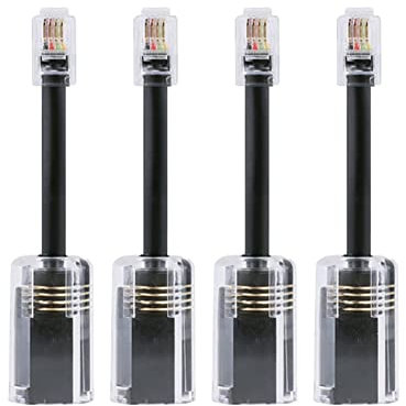 Srrrwunti 4Pcs Telephone Cord Detangler RJ9 4P4C Extended Rotating Anti-T-Angle Black Telephone Cord Landline Cable
