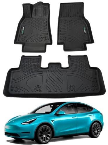 Tesla Model Y Fußmatten: Premium-Autofußmatten [Extra Dicke]. Tesla Model Y Fußmatten Pack, Tesla Model Y Essential Accessories. Antirutsch-Fußmatten (3)