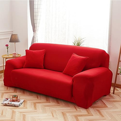 Hearda Sofabezug Stretch 1 2 3 4 Sitzer, Einfachheit Elastische Antirutsch Couchbezug Waschbar Universal Weich Sofaüberwurf, Passend für Ecksofa L Form Sofa (2-Seater,Rot)