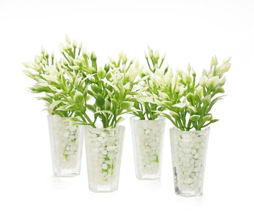 Odoria 1/12 Scale Dolls House Miniature Potted Plants 4Pcs Dollhouse Accessories, White