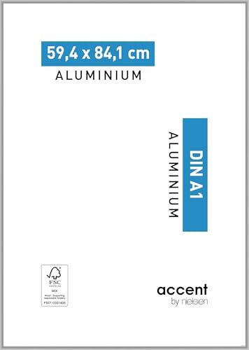 accent by nielsen Bilderrahmen, 59,4 x 84,1 cm (A1), Aluminium, Schwarz matt, Posterrahmen zum Aufhängen im Hoch- & Querformat, Echtglas, Accent