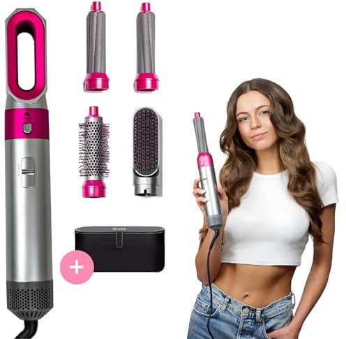 Dryze airstyler 5 in 1, lockenstab, haartrockner, warmluftbürste, föhnbürste, föhn… (Pink/Grey)