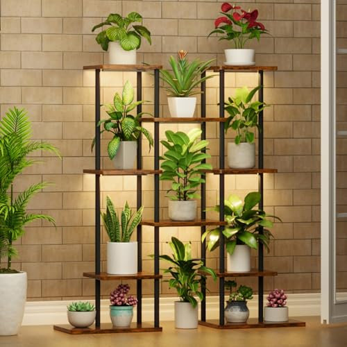 BACEKOLL Plant Stand Indoor with Grow Lights, 6 Tiered Metal Plant Shelf, 40 Tall Plant Stand for Indoor Plants Multiple, Corner Plant Holder Display Rack, Flower Shelves for Living Room, Patio