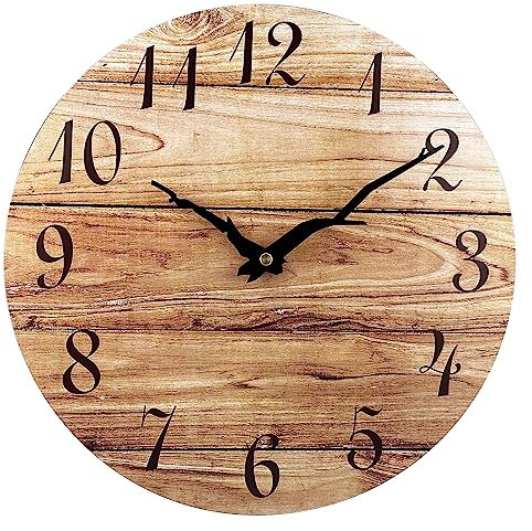 Plumeet Extra Große Wanduhr, 40.6cm Rahmenlose Hölzerne Wanduhren mit Leisem Quarzwerk, Rustikale Landhaus-Walnuss-Uhren Dekorativ für Küche Schlafzimmer Wohnzimmer, Braun
