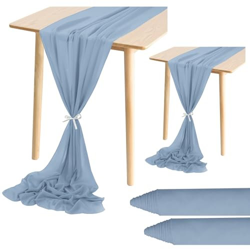 2er-Pack Chiffon Tischläufer ,Staubiges Blau Hochzeit Tischläufer 70 x 300 cm, Stoff Tüll Hochzeit Tischläufer für Hochzeit/Brautparty/Party-Dekorationen (Staubiges Blau)