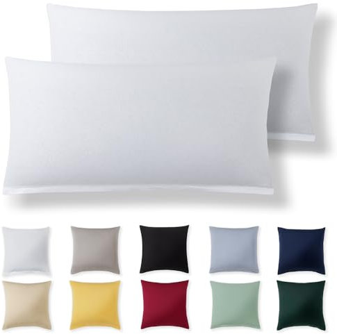 Alreya Kissenbezug 40 x 80 cm (2er Set) - Weiß - 100% Jersey Baumwolle - Kissenhülle für Kissen 40x80 cm, Jersey Kopfkissenbezüge, Superweicher Kissenbezüge 40x80 mit Reißverschluss