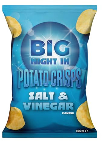 Big Night In Salt and Vinegar Crisps Multipack | Crisps Share Bags | Vegan Friendly Snacks | 8 x 150g Bags