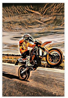 NWGACS Supermoto Wheelie Art Leinwand-Poster, Wandkunst, Dekordruck, Bild Gemälde für Wohnzimmer, Schlafzimmer, Dekoration, ungerahmt, 30 x 45 cm