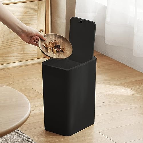 squarex Bathroom Small Trash Can with Lid, 2.1 Gallon Bathroom Garbage Can with Press Top Lid, Narrow Waterproof Plastic Trash Bin for Bedroom, Living Room, Office, Laundry, Rv #A