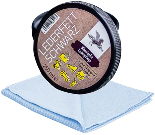 esnado - Bense & Eicke Lederfett Schwarz 250 ml + 1 Mikrofasertuch - pflegt und imrägniert - perfekte Lederpflege für Glattleder, Autositze, Motorradkleidung, Sättel