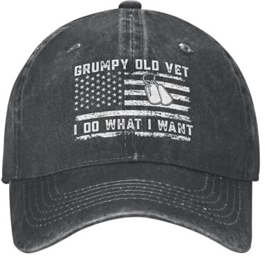 Militär Veteranenhut Grumpy Old Vet I Do What I Want Hut Herren Papa Hut Coole Mütze, Schwarz, Einheitsgr��e