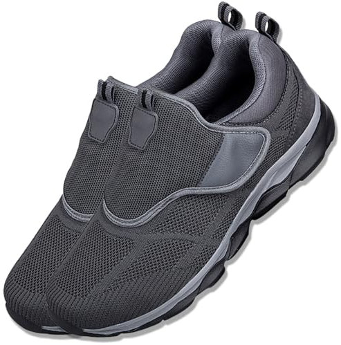 AEHO Chaussures Diabétiques Hommes sans Lacets Baskets de randonnée en Plein air Chaussures Extra-Larges pour Pieds Gonflés Chaussures De Marche Ajustables,Gris,44/270mm