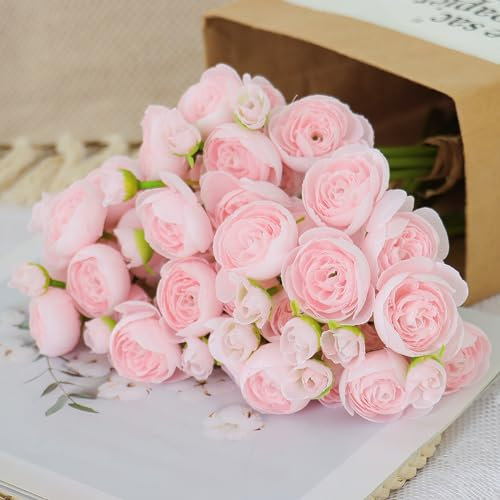 SOMYTING Künstliche Blumen Rosen Weiß Rose Kunstblumen 18 Stücke Blumenstrauß Künstlich Seidenblumen Strauß Brautstrauß Hochzeitsstrauß Blumenarrangement für Haus Garten Vase Hochzeit Braut (Rosa)