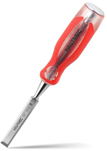 HAUTMEC 13mm Wood Chisel High Impact Drop-Forged CR-V Steel Bevel Edge Chisels with Strike Cap & Non-Slip Ergonomic Handle for Carpentry & Joinery Work, HT0360