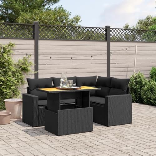 Festnight Gartenlounge Set mit Tisch Höhenverstellbarer, Gartenmöbel Set, Rattan Balkonlounge Set, Terrassensofa Rattan, Balkonmöbel Set, Loungemöbel Polyrattan,Schwarz 5-tlg-Type-200