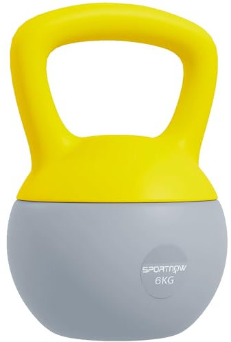 SPORTNOW Kettlebell 6kg Hantel mit rutschfestem Griff für Fitness, Krafttraining und Cardio, grau und gelb