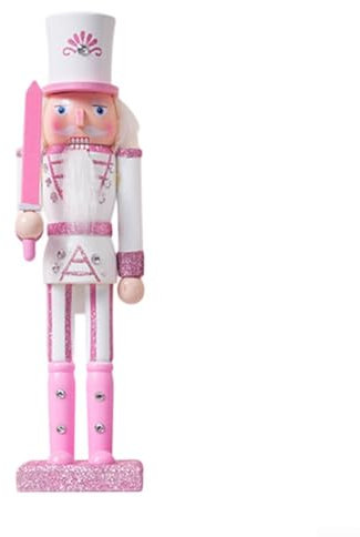 Nussknacker aus Holz, kreative rosa Nussknacker-Dekoration, 30 cm große Holzpuppe für Weihnachtsveranstaltungen (C)