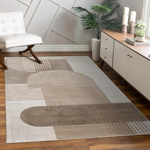 Paco Home Tapis Salon Chambre À Coucher Motif Géométrique Moderne Motif Arc Aspect Abstrait Lignes Crème Beige, Dimension:80x300 cm