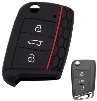QASULER Coque en Silicone for clé à 3 Boutons, for VW, for Golf, 7 MK7, for Skoda, for Octavia, Combi, for Seat, Leon, Ibiza, CUPTRA Étui Porte-Clés De Voiture(Schwarz)