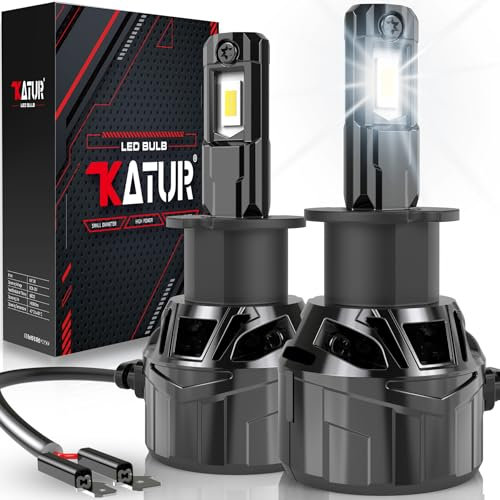 KATUR H3 LED Headlight Bulbs - 120W 30000LM with 700% Brightness, 6000K Xenon White, Plug and Play Mini Size with High Efficiency Cooling System - Pack of 2