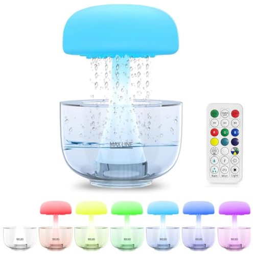 Junterone Cloud Rain Aromatherapy Essential Oil Diffuser Mushroom Rain Cloud Humidifier with 7 Colors LED Light for Home Office
