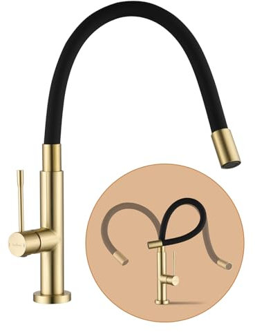 Baollansa Robinet cuisine flexible, kitchen faucet acier inoxydable, Mitigeur douchette Cuisine pivotant à 360°, robinet d'évier haute pression (doré)