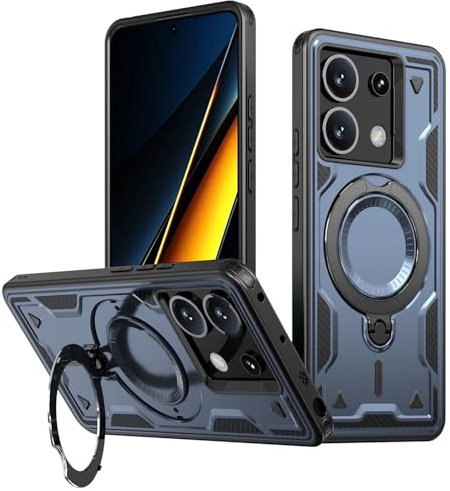 KANSi Coque pour Xiaomi Redmi 13C / Poco C65 avec Verre Trempé*2, Militaire Etui Antichoc Housse avec Téléphone avec Anneau et Support - Coques Bleu
