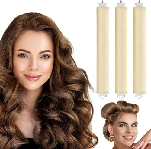 LOPHE 3 Stück Hitzefreie Lockenwickler, Overnight Blowout Locken Ohne Hitze, Hitzefreier Lockenstab für alle Haartypen,Mit Eisendraht DIY Heatless Curls Band Frisurenset Für Langes (Gebrochenes Weiß)