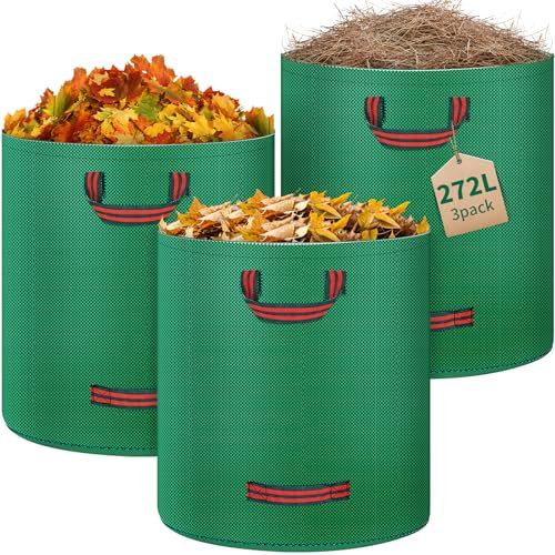 FOYIOLRU 3 x 272L Gartensack Laubsack Gartenabfallsack Groß Selbststehend UV-Beständig Wasserdicht aus Robuste Polypropylen-Gewebe (PP) 150g/m²