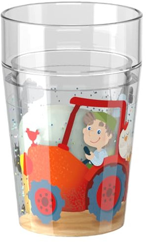 HABA Glitzerbecher Bauernhof – Kinderbecher mit funkelndem Glitzer-Effekt, perfekt für Wasser, Saft & Tee, Praktisch für kleine Hände – 2012447008