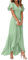 Minetom Robe De Soirée pour Mariage Invité Longue Femme Col V Mousseline A Line Manches Courtes Plissé Fendue Fluide A Vert Clair M