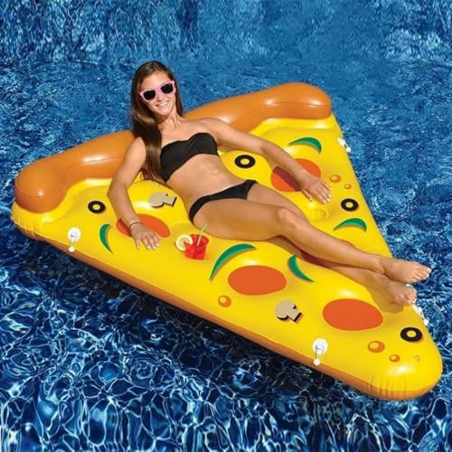 Aufblasbarer Luftmatratze Pool für Erwachsene, Aufblasbarer Pizza-Poolmatratze mit Tassenhalter Tanning Pool Groß Inflatable Sonnenpool Wasserhängematte für Pool Strand Sommerpartys
