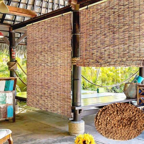 Rideau Enrouleur Bambou, pour Terrasse/Jardin/Fenêtre/Porte/Cuisine Rideau Bambou Interieur Anti-UV Stores Pare-Soleil étanches (85x160cm/33x63in)