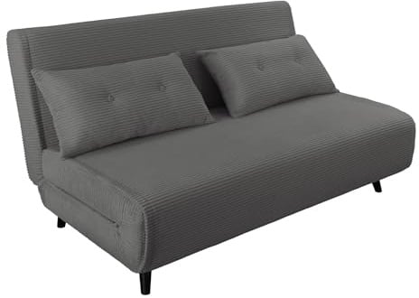 Schlafsessel SMART MULTIFUNCTION - 140cm - grau - Cord-Bezug Bettfunktion | hoher Komfort, pflegeleicht, langlebig, einfache Montage, Kissen inklusive, verstellbar, FSC, Retro, Design, angenehme Haptik