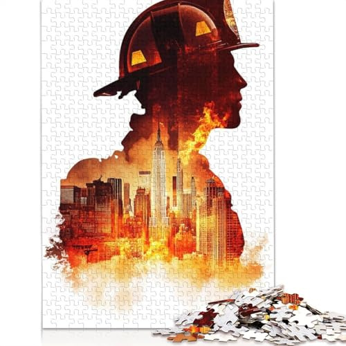 Puzzle 1000 Teile für Erwachsene, Feuerwehr-Silhouette, New York Puzzle für Erwachsene, Papierpuzzle, Familiendekoration, 1000 Teile (38x26cm)