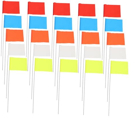 UKCOCO 50 pièces Lot de Drapeaux de Signalisation pour Pelouse avec Tiges Fil Métallique Accessoires de Jardin Robustes pour Marquage et Irrigation Rouge Bleu Orange Blanc Jaune