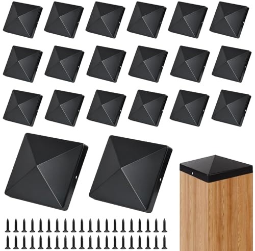 20 PCS Fence Post Caps 4x4 inch, Plastic Fence Post Tops Square Column Cap Durable Outdoor Posts Covers for Fences Posts Railings Steel Pipes