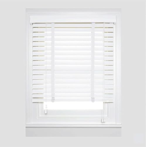Venetian Blinds Wooden, 50cm 60cm 70cm 80cm 90cm 100cm 115cm Wide Horizontal Blinds, Real Wood Venetian Shades for Windows, Blackout/Heat Insulation Shutters Curtains(White)