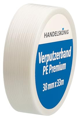 Handelskönig Verputzerband PE Premium, Klebeband weiß, 38 mm x 33 m | PE‑beschichtetes PES‑Gewebeband für anspruchsvolle Abdeckarbeiten bei Verputz- & Malerarbeiten, 1 Rolle Putzerband