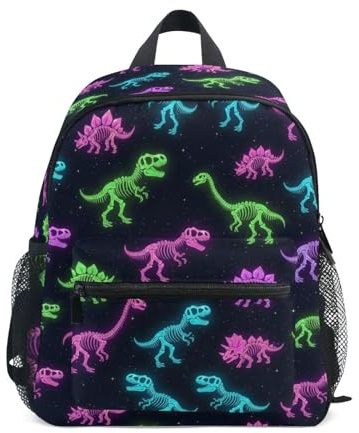 Wudan Mädchen-Rucksack, Brustgurt, Kinder, Bücher, Tasche für Reisen, Neon Dinosaurier Knochen Schwarz, M