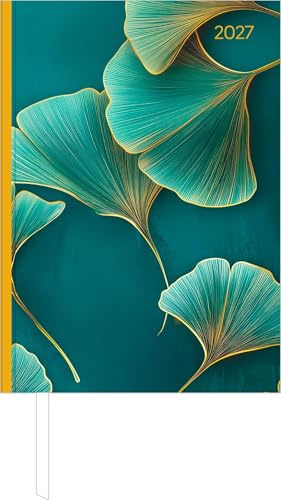 Buchkalender Style Ginkgo 2027: Tagesplaner mit Zeiteinteilung, Leseband, Notizbereich & Monatsübersicht, für Beruf, Schule & Alltag